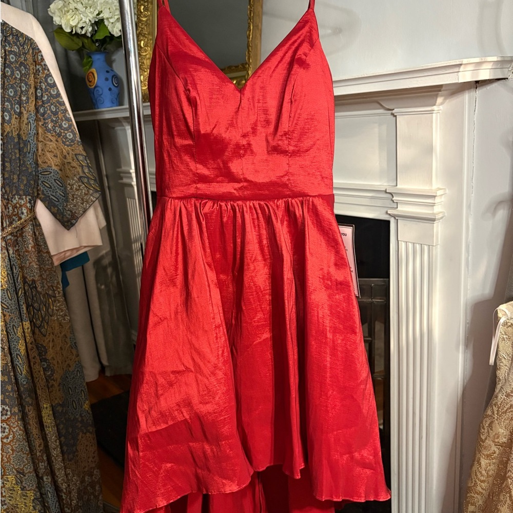 NEW with tags Elegant Red Sleeveless Dress high-low with train 7/8